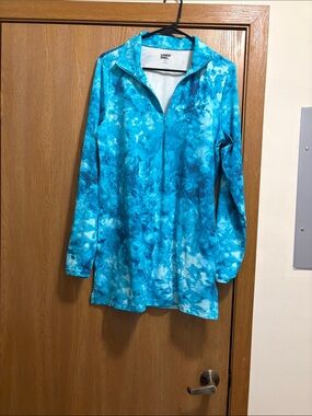 Lands' End Women's Aqua Blue Tie-Dye Swim Coverup Tunic